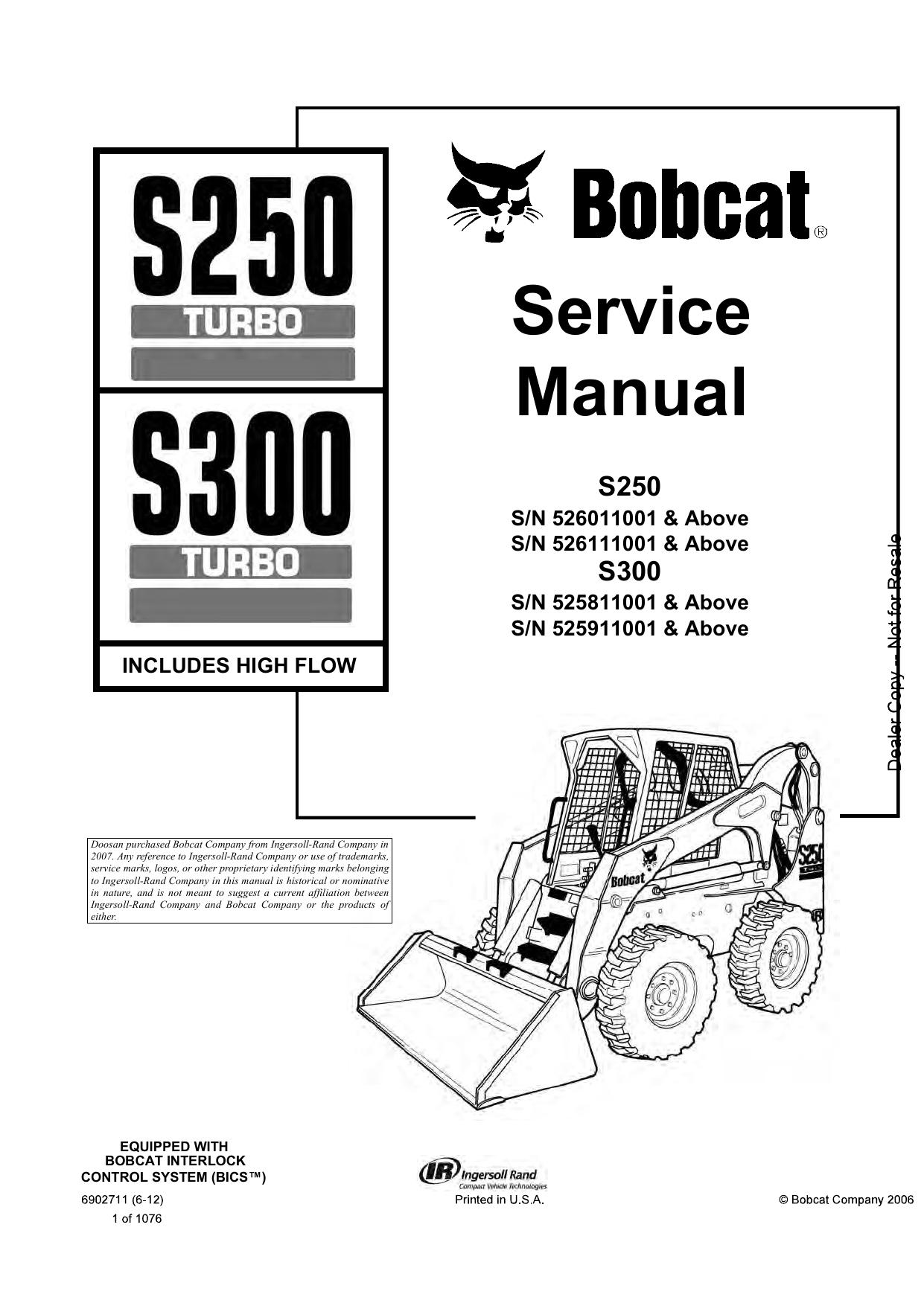 S250 S300 Skid-Steer Loader Service Manual Bobcat 2